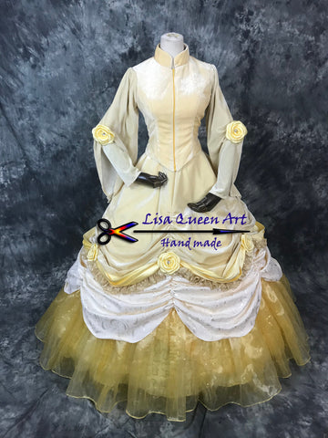 Beauty and Beast Princess Belle Cosplay Costume Belle Cosplay Dress Long Sleeve dress For Girls Women