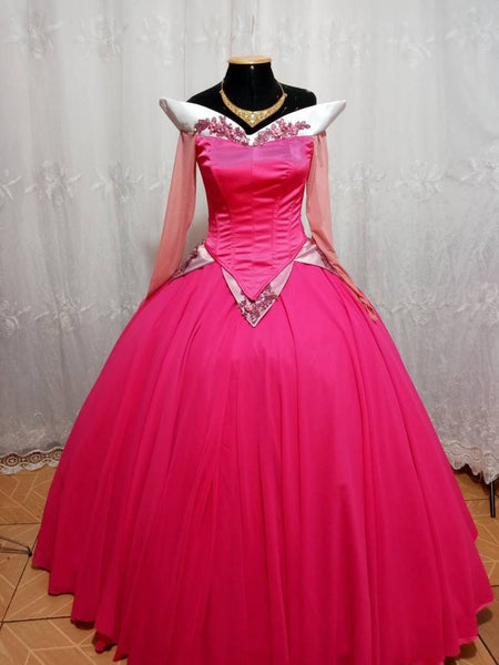 Cosplay Aurora Pink Dress costume adult customade Princess customade+hoopskirt Without Necklace