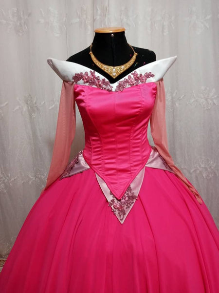 Cosplay Aurora Pink Dress costume adult customade Princess customade+hoopskirt Without Necklace