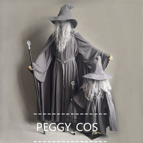 Halloween Cosplay The Lord Of The Rings COS Set Wizard Gandalf Gray Cape Wizard Cloak Gandalf Cosplay Suit Made Of Linen For Kid And Adult