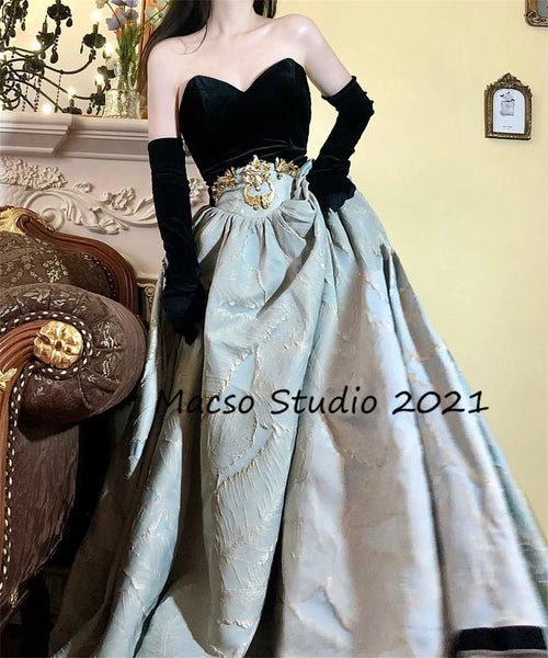 CUSTOM Gothic Black Velvet Blue Party Dress Elegant Birthday Gown Women Wedding Dress Evening Prom Graduation Dress Princess Dress