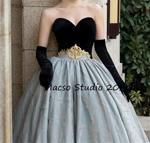 CUSTOM Gothic Black Velvet Blue Party Dress Elegant Birthday Gown Women Wedding Dress Evening Prom Graduation Dress Princess Dress