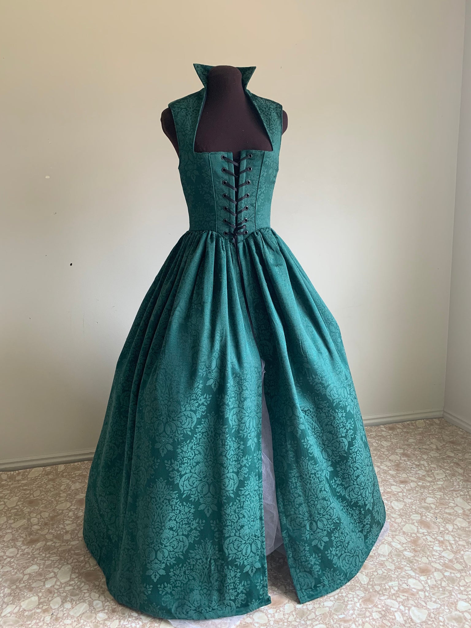 Hunter Green Damask Irish Renaissance Over Gown Dress