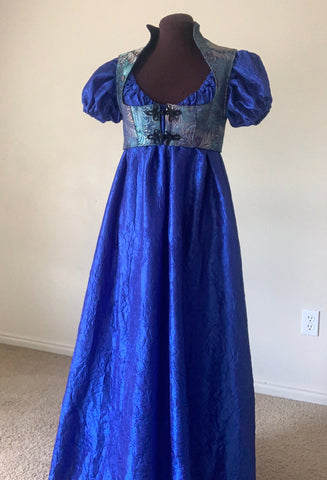 Royal Blue Taffeta Regency Jane Austen Pride Prejudice Bridgerton inspired Dress