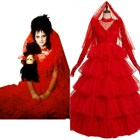 Cosplay Costume Lydia Red Wedding Dress Movie  Lydia Deetz