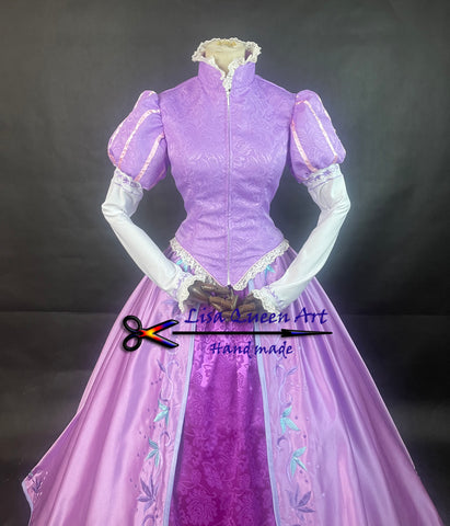 Tangled Rapunzel Embroidery dress Adult Customized Princess Tangled Rapunzel Cosplay Costume