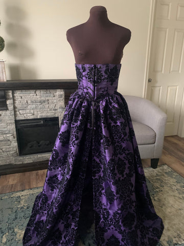 Purple Black Damask Taffeta  Dress