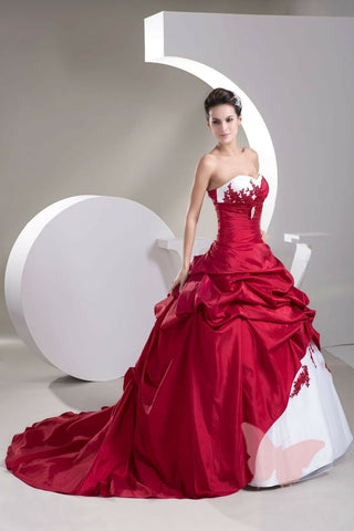 Red White Long train WEDDING Dress