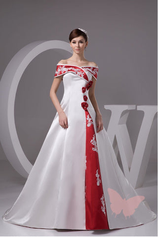 Red and White Long train Dress