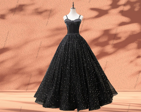 Starry Black Dress Tulle Prom Dress Women Wedding Dress Black Tulle Dress Prom Dress Evening Prom Party Dress Graduation Dress