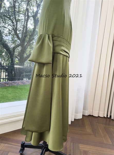 Vintage green satin dress Mermaid prom dress daily dress Party Birthday Dress women lolita Dress Bridesmaid Dress