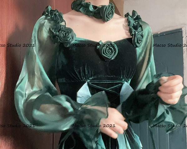 Vintage green velvet dress Mermaid prom dress daily dress Party Birthday Cosplay Dress Halloween party Costume women lolita Dress