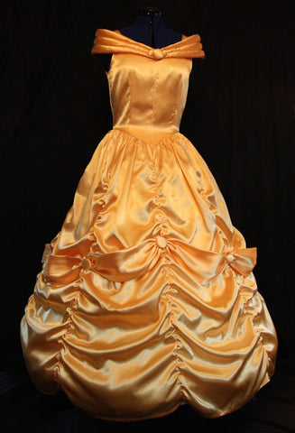 BELLE Adult Yellow Gold Satin Costume Gown MOM2RTK Custom Sz