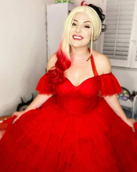 Suicide squad 2, Harley Quinn Full Length Red Dress, Harley Quinn Cosplay, Costume Cosplay, Harley Quinn Costume