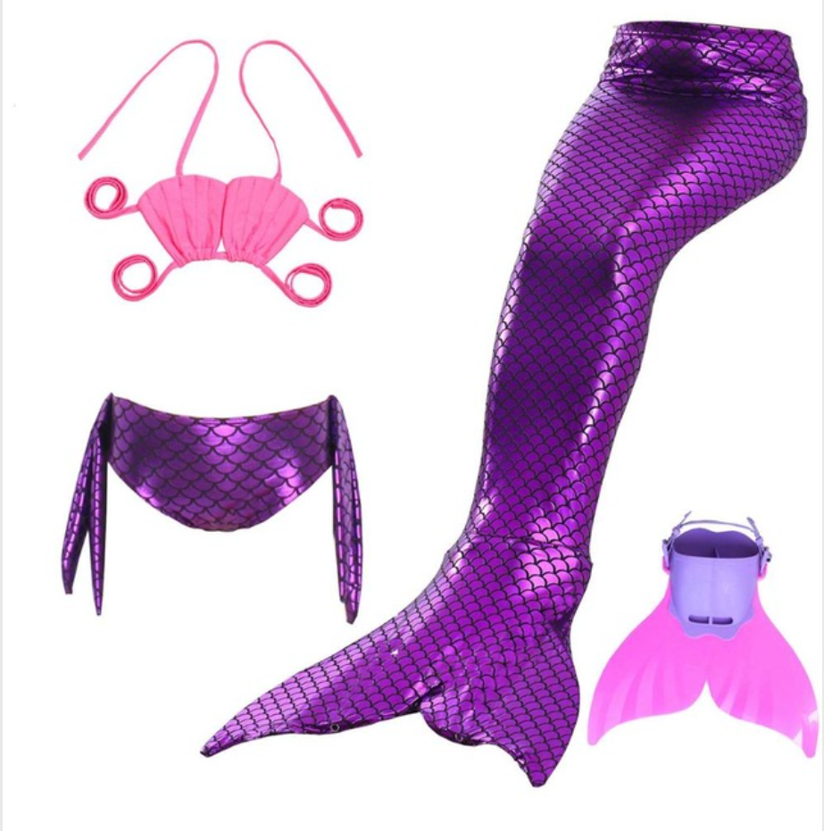 Best Swimmable Mermaid Tail Swimsuit Bikini for Kids Purple Mermaid Ta ...