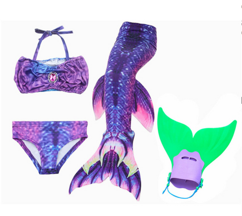 Mermaid Swim Tail Swimsuit Bikini Swimmable for Kids O with Fins Monofin Flipper for Girls