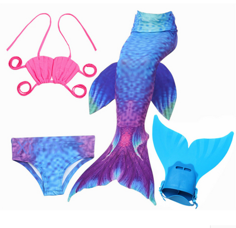 Mermaid Swim Tail Swimsuit Bikini Swimmable for Kids F with Fins Monofin Flipper for Girls