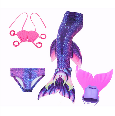 Mermaid Swim Tail Swimsuit Bikini Swimmable for Kids Q with Fins Monofin Flipper for Girls